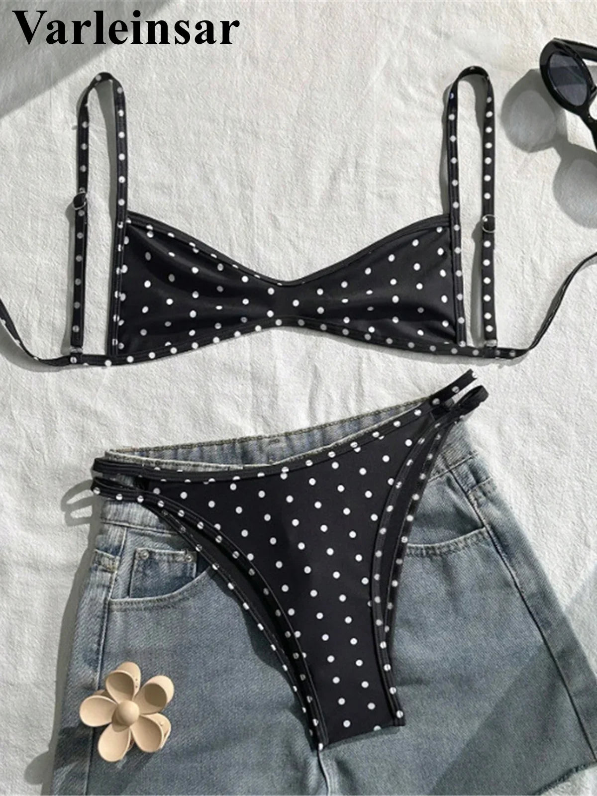 S - XL Polka Dot V Neck Bikini Women Swimwear Female Swimsuit Two-pieces Bikini set High Leg Cut Bather Bathing Suit Swim V8147