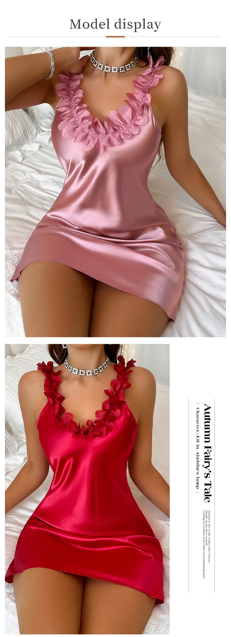Summer Contrast Sensual Ice Silk Satin Nightdress for Women Deep V Backless Split Slip Nightgown Sleep Dress Pajamas