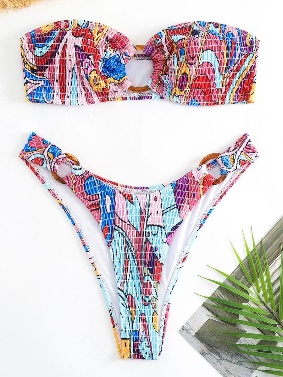 Ring Link Bandeau Bikini 2026 Women Brazilian Swimwear Female Sexy Swimsuit Solid Beachwear Bathers Bathing Swimming Swim Suit