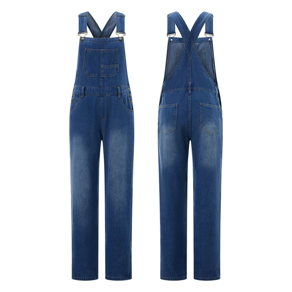 Women Denim Long Jumpsuits Casual Wide Leg Suspender Pants Romper Summer Baggy Bib Overalls