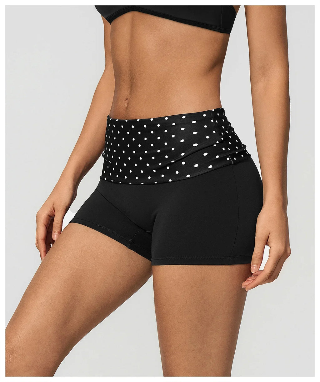 Summer Striped Polka Dot Contrast High Waist Yoga Shorts Hip Lifting Sports Tights Outdoor Workout Fitness Gym Running Pants
