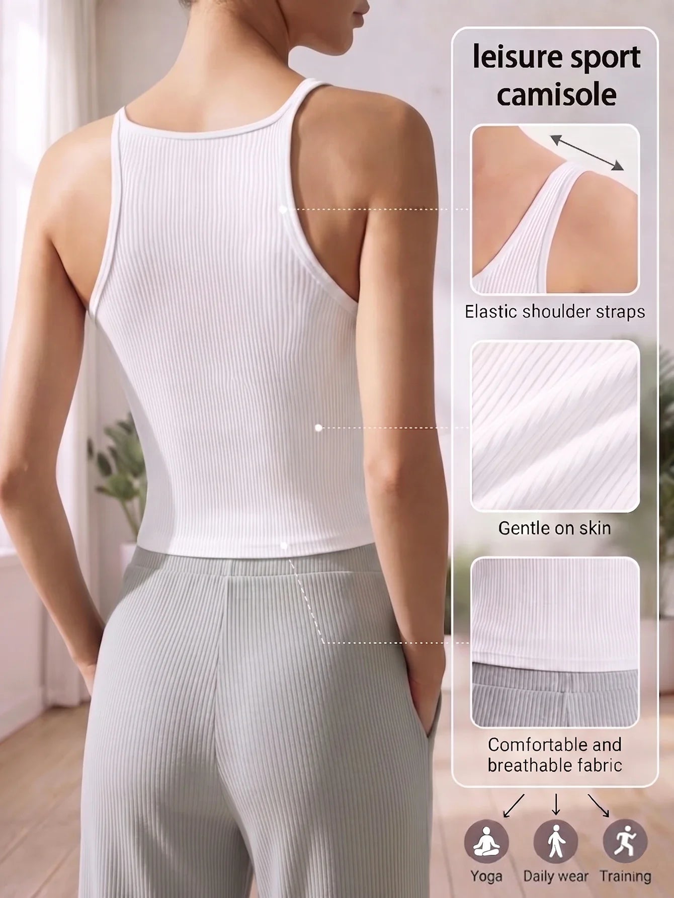 Racerback Tank Top for Women Sleeveless Ribbed Padded Camisole Summer Casual Sports Top Vest