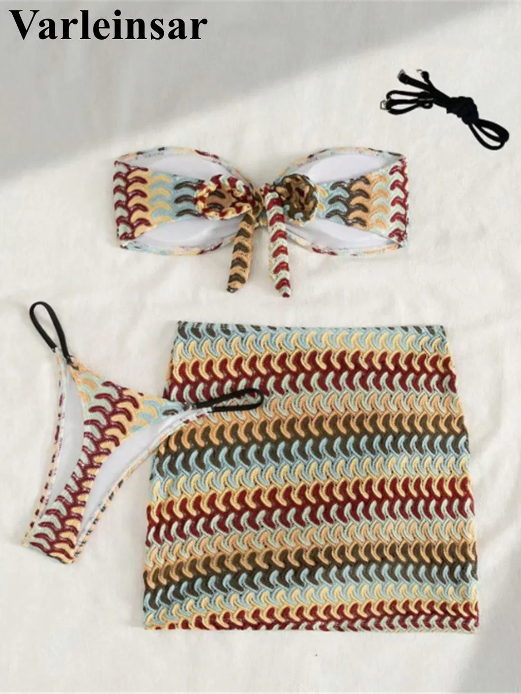 S - XL New Waves Printed With Skirt Bikini Women Swimwear Female Swimsuit Three-Pieces Bikini Set Bather Bathing Suit Swim V7929