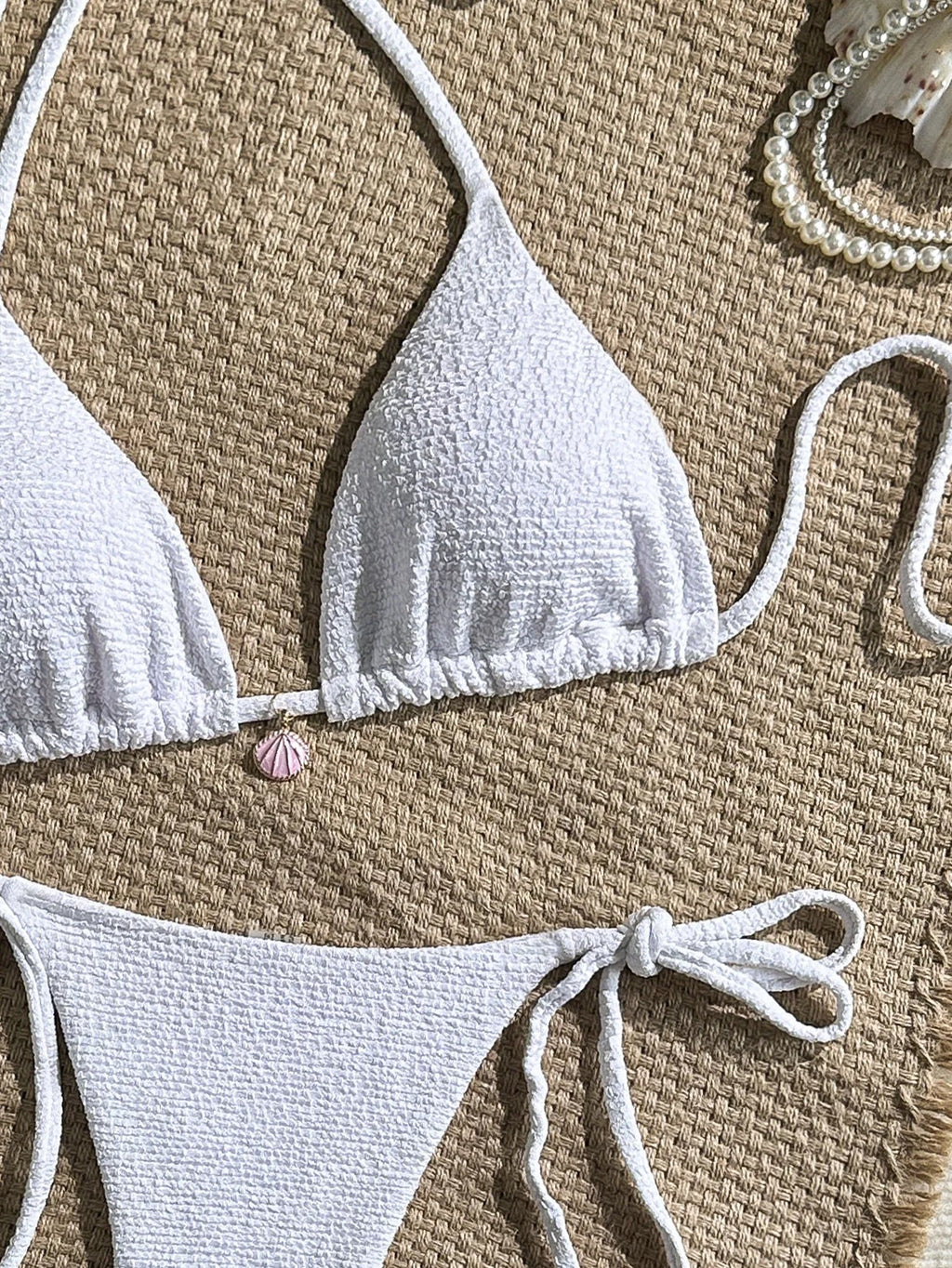 Sexy Pink White Bikini Set 2026 Women Shell Ornament Push Up Tie Side Thong Swimsuit Summer Bathing Suit Holiday Micro Swimwear