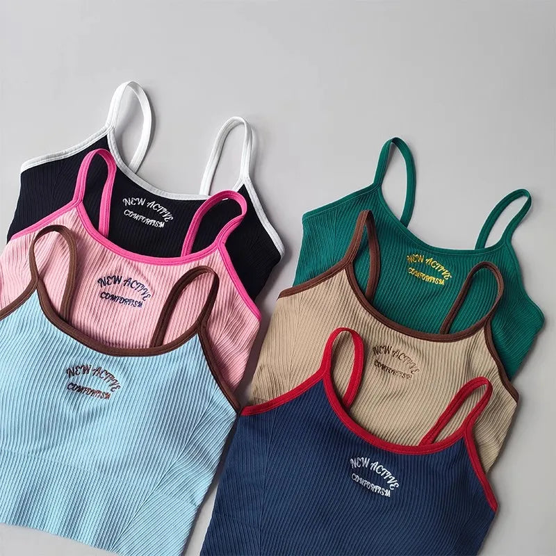 Women's sports bra, color blocked small sling , fixed cup fitness bra, running bra, acceleration, dry training, yoga.