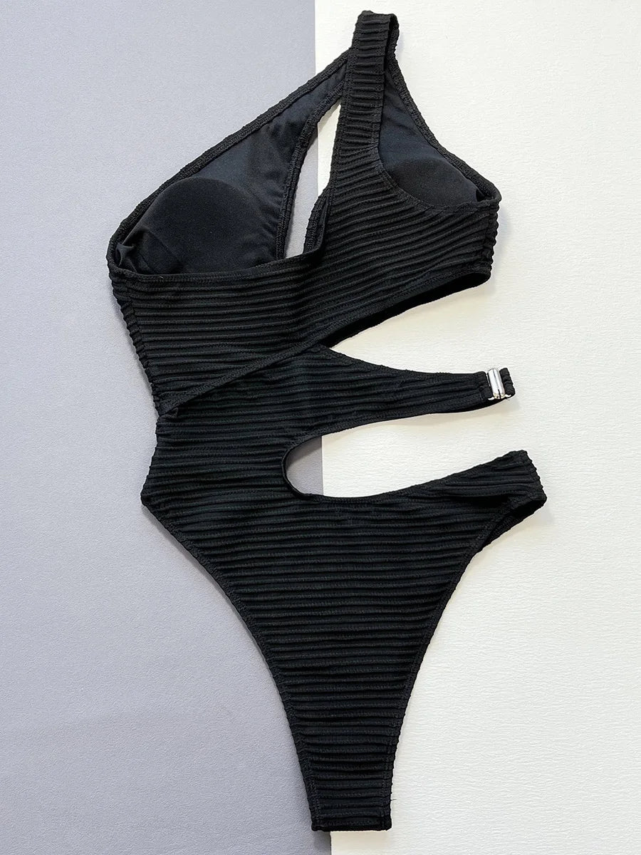 Asymmetric Hollow Out One Shoulder Women Swimwear One Piece Swimsuit Female High Cut Monokini Bather Bathing Suit Swim Beachwear