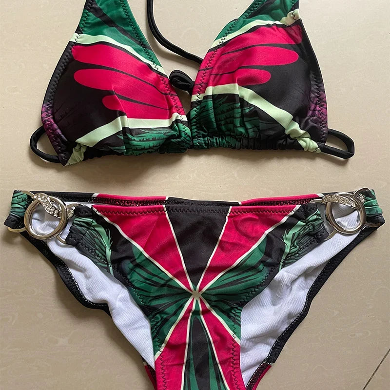 DEKA Women Printed Bikini Set Swimwear Brazilian Diamond  Halter Bandage Bathing Suit Push Up Swimsuit Biquini Summer Beachwear