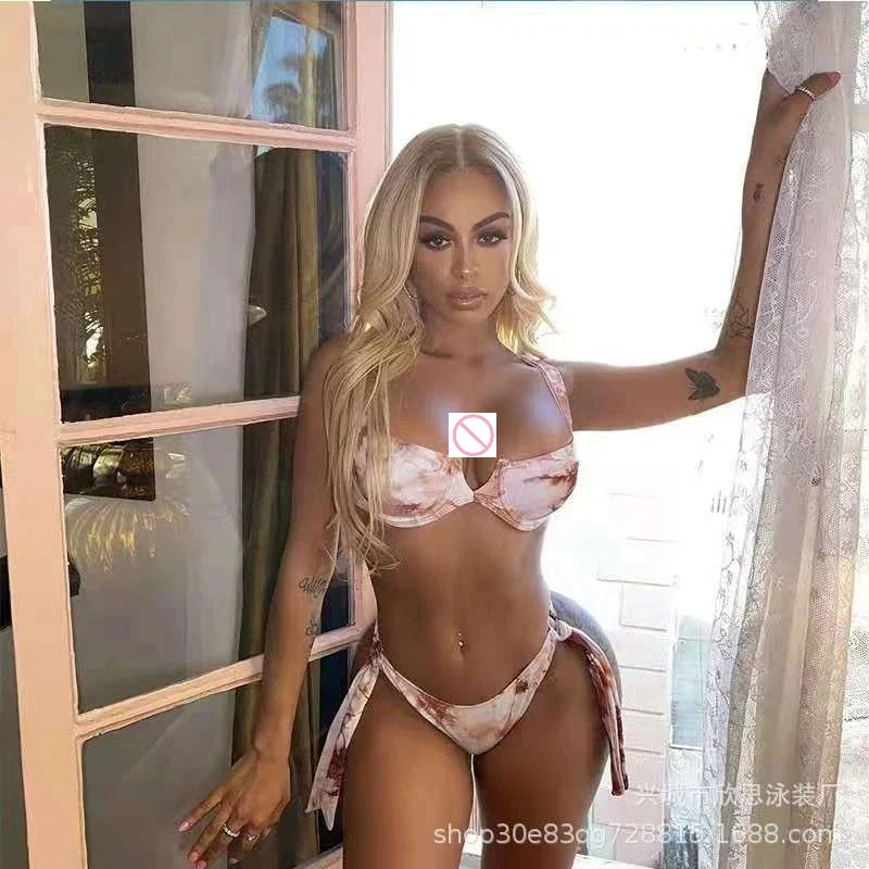 2026 Tie Dye Print Push Up Bikini Set Women Hard Cup Backless Two Piece Swimwear European American Sexy Bathing Suit