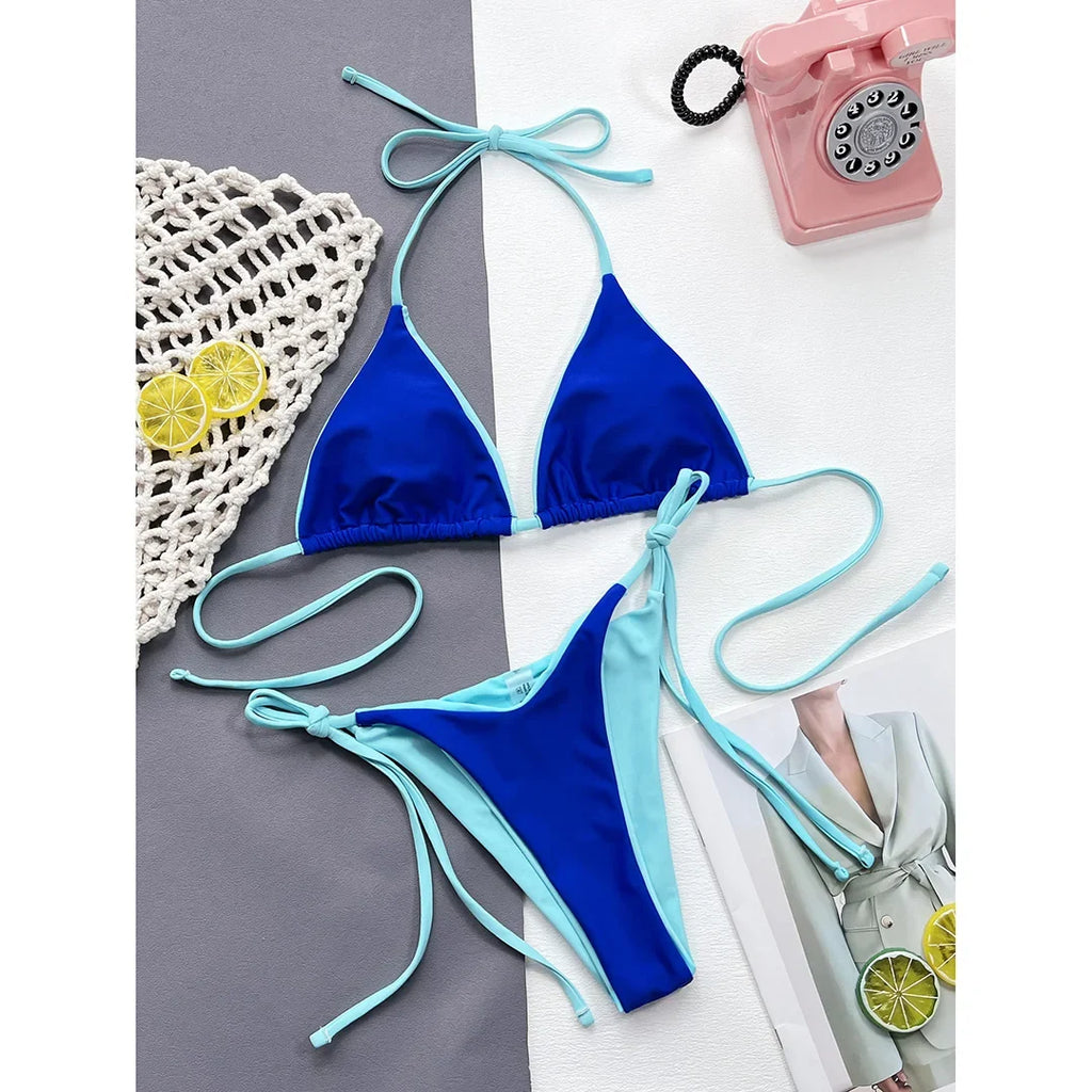Sexy 7 Colors Halter Brazilian Bikini Female Swimsuit Women Swimwear Two-Pieces Bikini Set Bather Bathing Suit Swim Lady V3860