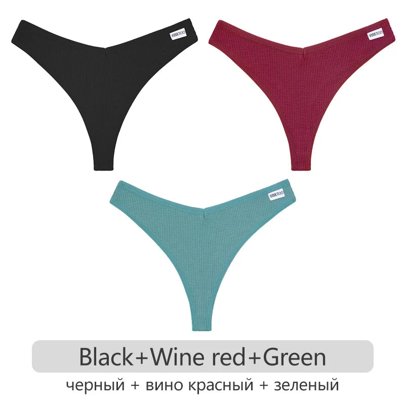 3Pcs/set Women Cotton Waffle Style G-string Panties Ladies Soft Thongs Female S-XL Low-Rise T-Back Panties Bikini Underwear 2023