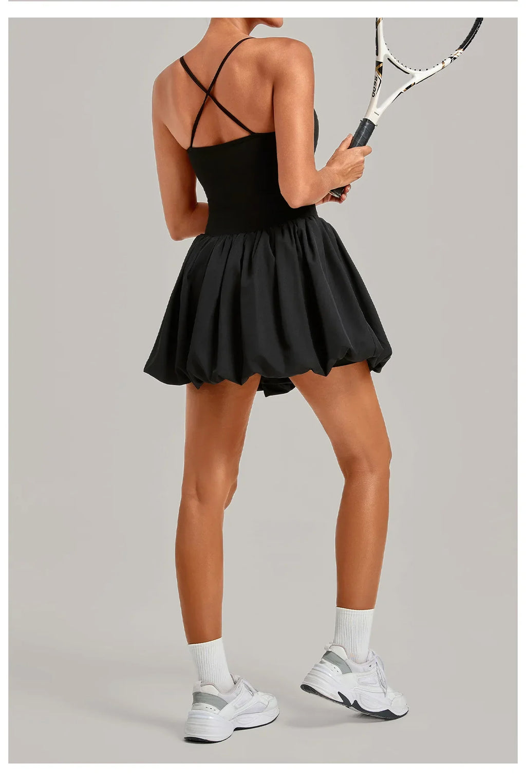 Fake Two Piece Tennis Dress Women Back Criss Cross Slim Bulit-in Shorts Golf Athletic Dresses Gym Pleated Fluffy Yoga Mini Dress