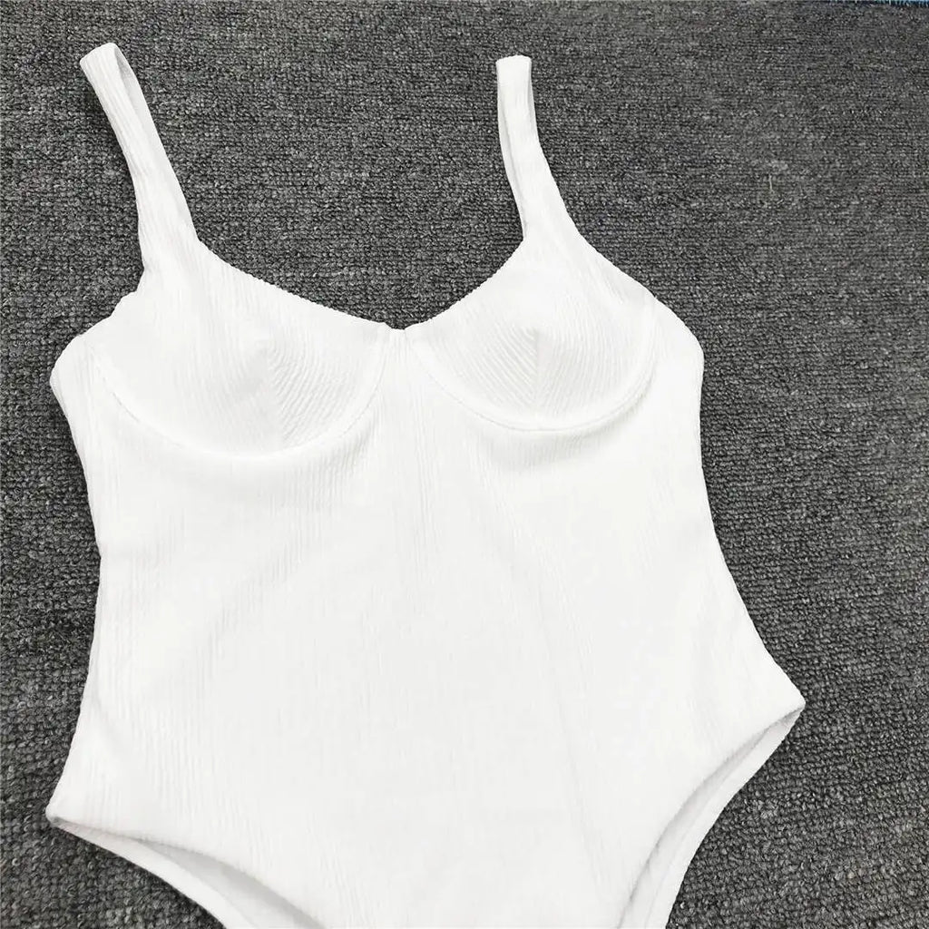 S - XL New Sexy High Cut Women Swimwear Ribbed Underwired One Piece Swimsuit Female Bather Bathing Suit Swim Lady Bodysuit V1607