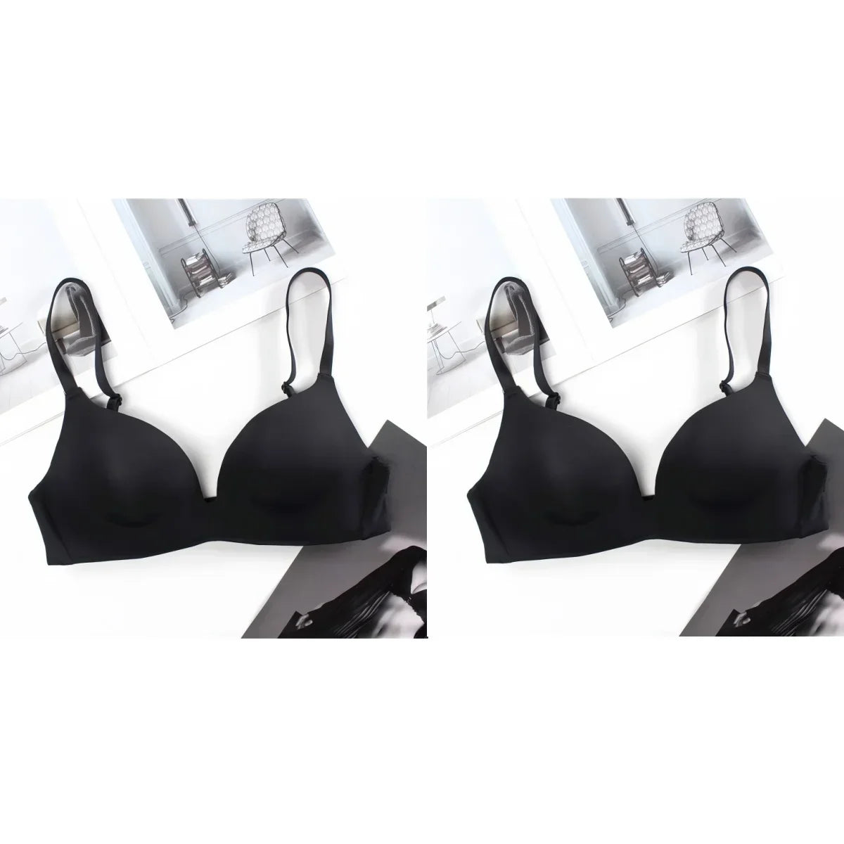 2Pcs/Set Padded Bras For Women Push Up Bra Underwear Non-wire Brassiere Sexy Lingerie Solid Color 3/4 Cup Comfort Intimates