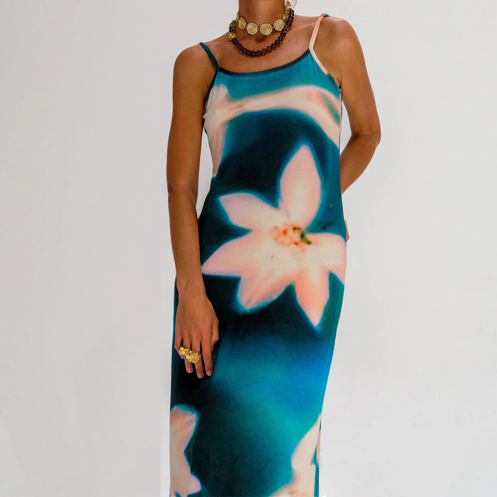 Summer Tie-Dye Floral Print Backless Party Dress Women Sleeveless Spaghetti Strap Sexy Bodycon Dress for Vacation Cocktail Beach
