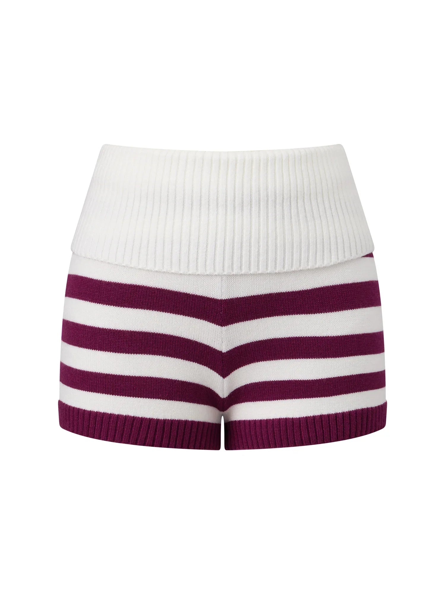 Women Spring Summer Striped Knit Shorts Slim Fold Over Low Rise Mini Shorts for Daily Office Party Club