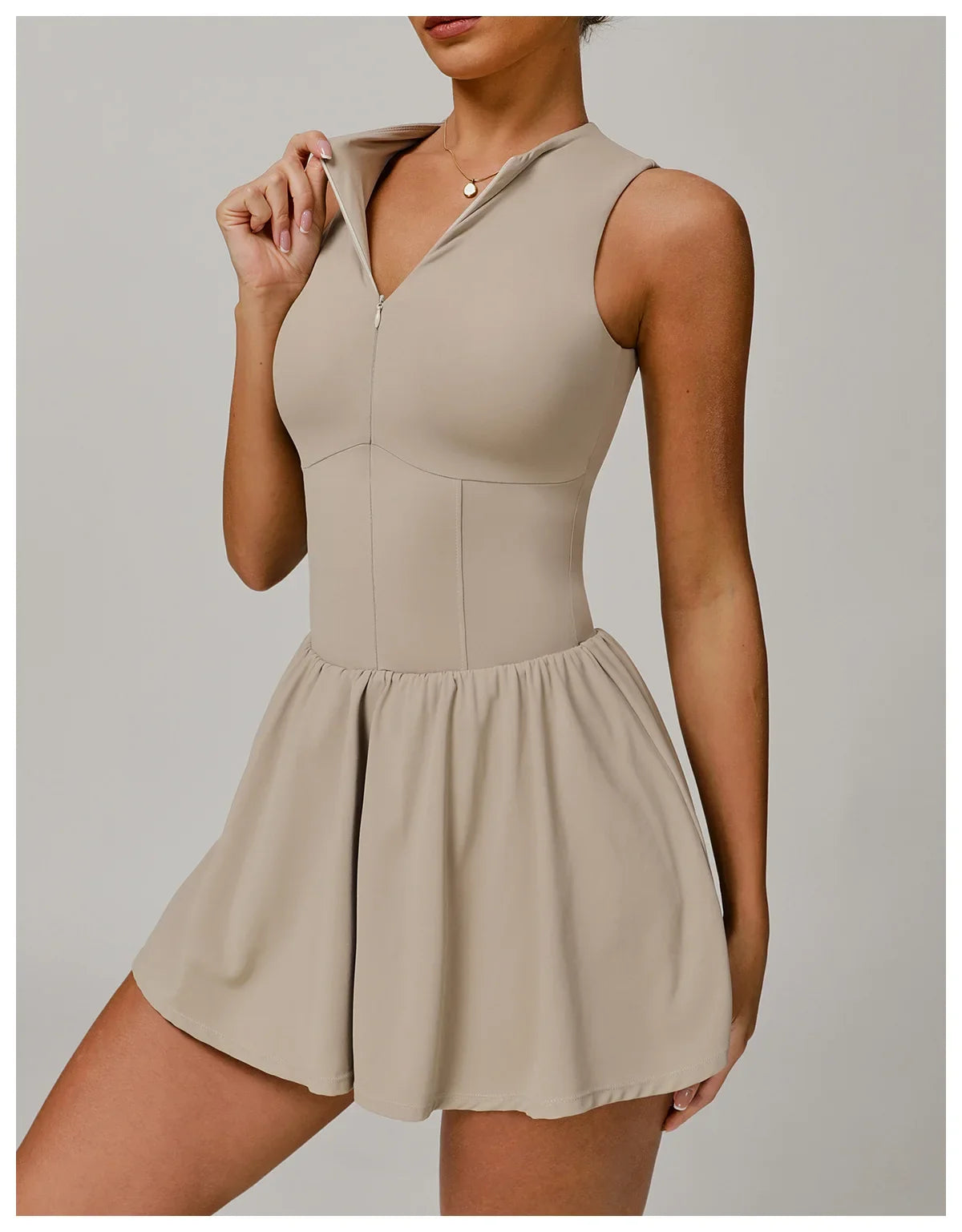 Women Front Zipper Tennis Dress Fake Two-piece Pieces Stand Up Collar Slim Fit Soft Sports Sets Fitness Pocket Skorts Yoga Suits
