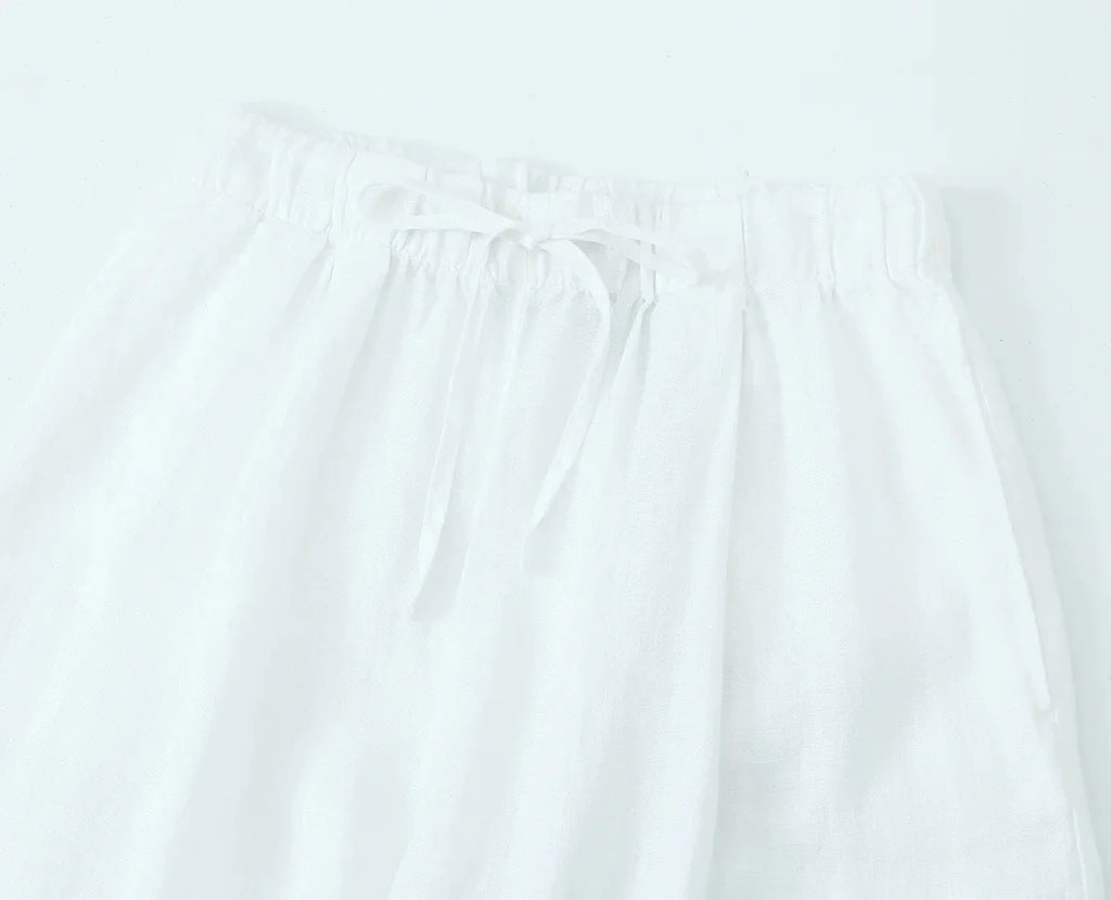 Foridol Cotton Linen White Long Pants Women Spring Summer Casual Wide Leg Pants Pantalones Elastic Waist Sash New Female Pants