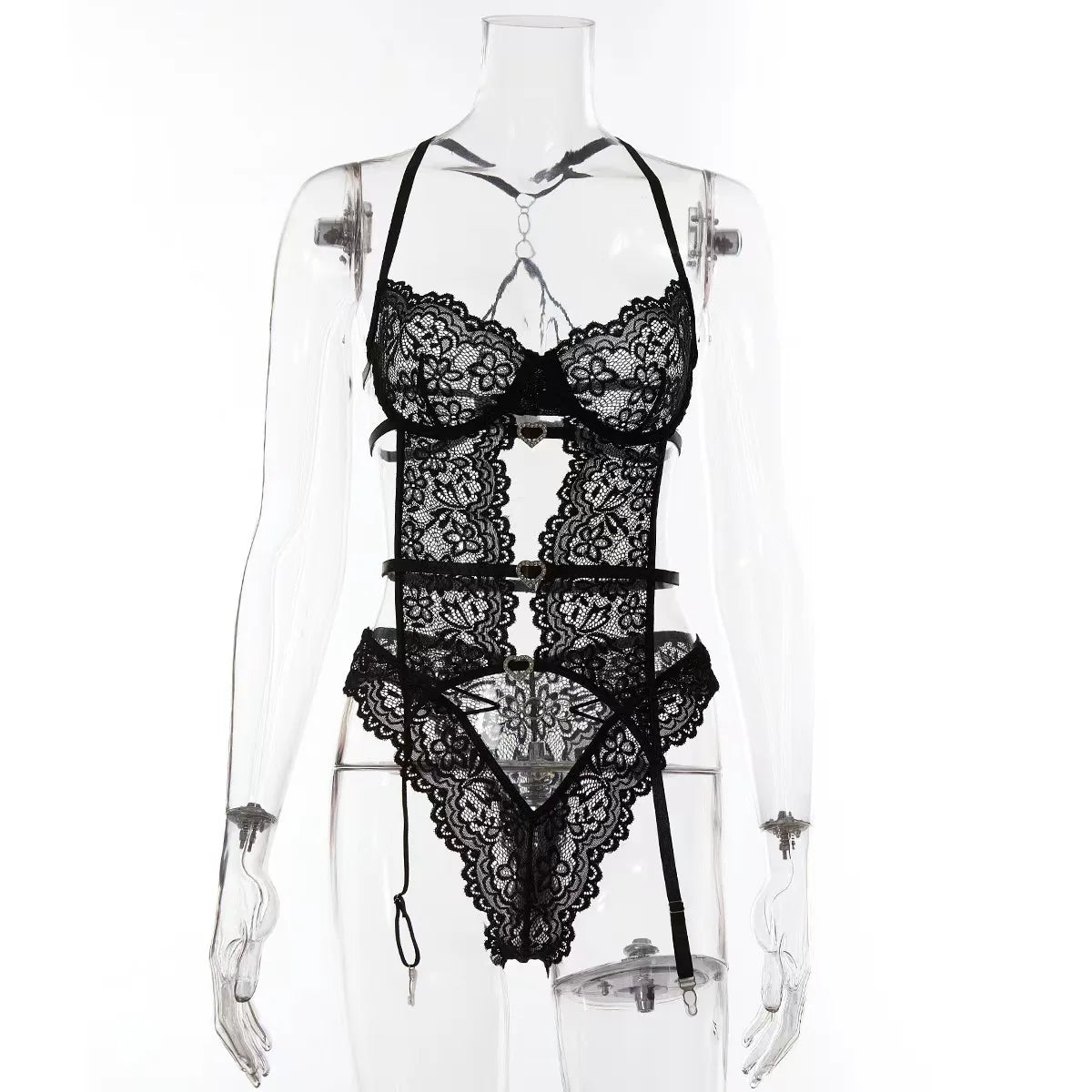 Sexy lingerie European and American Internet celebrity pure desire see-through mesh splicing sexy lace jumpsuit