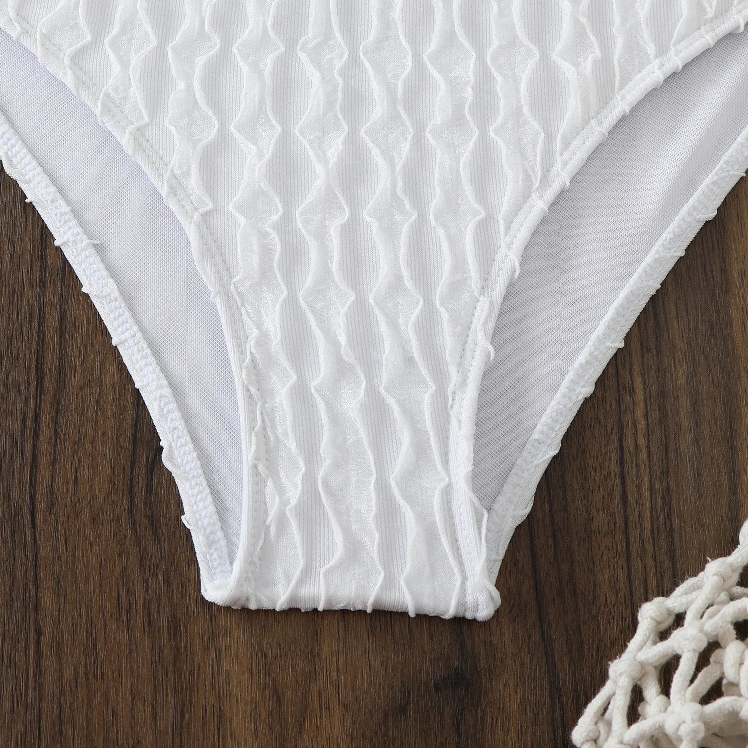 Sexy Mesh Long Sleeve Cover Up 3 Piece Bikini Set 2026 Swimwear Women White Pearls Strap Push Up High Waist Holiday Swimsuit