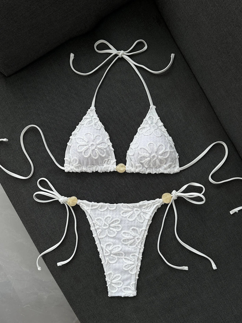 Sexy Yellow 3D Flower Micro Bikini 2026 Women Hole Out Stone Strap Push Up Bra Thong Swimsuit Holiday Bathing Suit Swimwear
