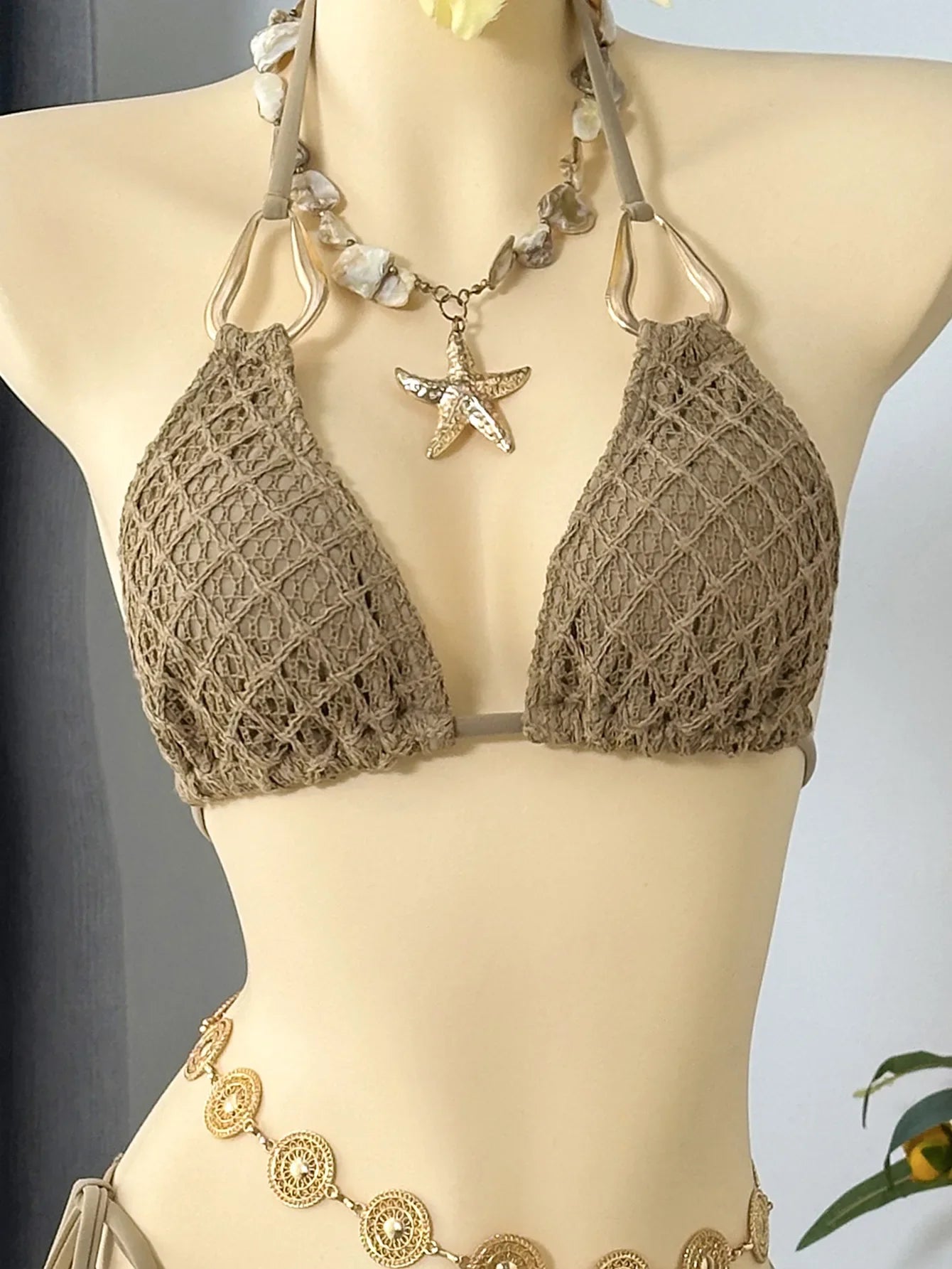 Sexy Mesh Cover Up 3 Piece Bikinis Sets 2026 Women Black Metal Chain Strap Push Up Thong Swimsuit Holiday Bathing Suit Swimwear
