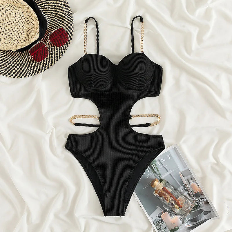 Sexy Ribbed Underwired Bra Cup Female Swimwear One Piece Swimsuit Women Backless Monokini High Cut Bathing Suit Swim Bodysuit