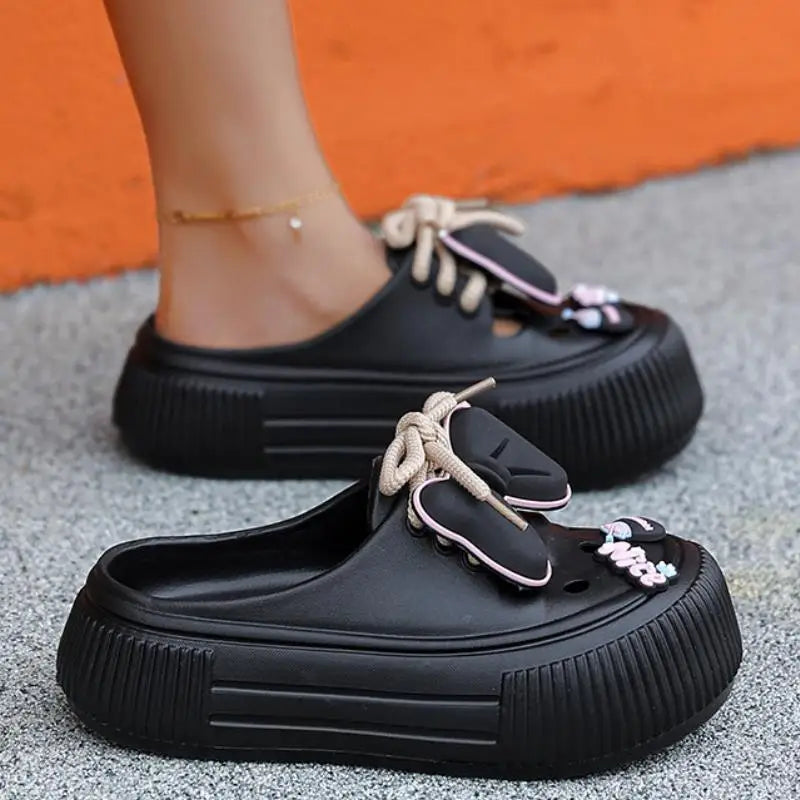 Women Fashion Clogs DIY Cute Bowknot Summer Platform Shoes Female Home Street Slippers Soft EVA Close Toe Girls Beach Sandals