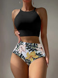 2026 High Waist Bikinis Women High Neck Swimsuit Floral Swimwear Female Bathers Bathing Swimming Suit Summer Beachwear