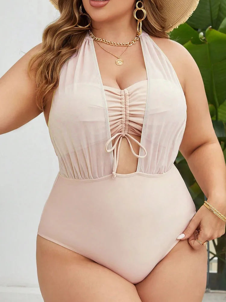 VigoJany 2026 Solid Patchwork Plus Size Swimwear Women Push Up Hollow Large One Piece Swimsuit  Beach Chubby Big Bathing Suit