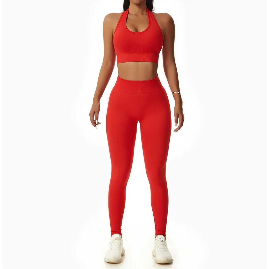 Sexy Halter Yoga Bra Gym Workout Push Up Running Sports Underwear Gathering Sports Vest Beautiful Back Fitness Top