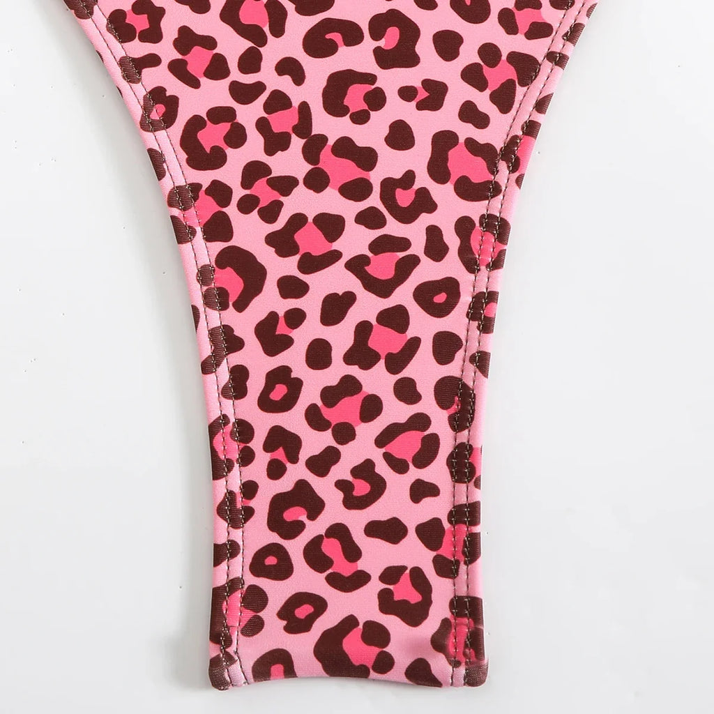 2026 Srappy Swimsuit One Piece Leopard Drawstring Swimwear Women Bathers Bathing Swimming Swim Suit Padded Beachwear Summer