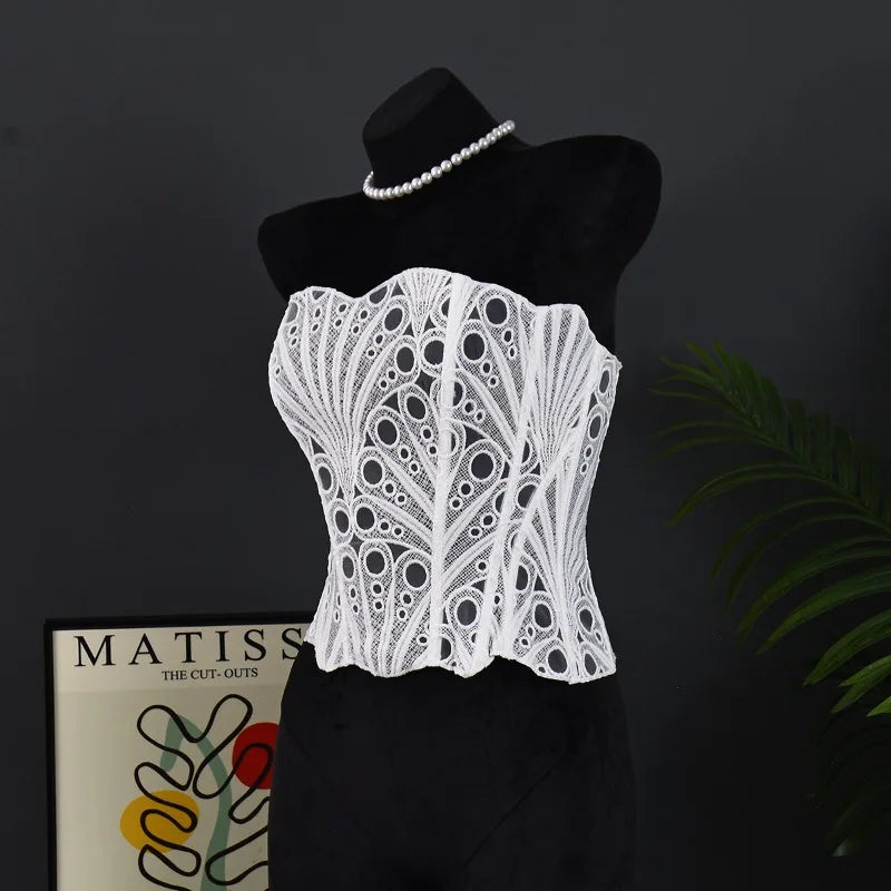 Toucheart Hot Girl Suspender Sexy Top with Fishbone Corset Intimate Hollow See-through Lace Classic Romantic Retro Palace Corset