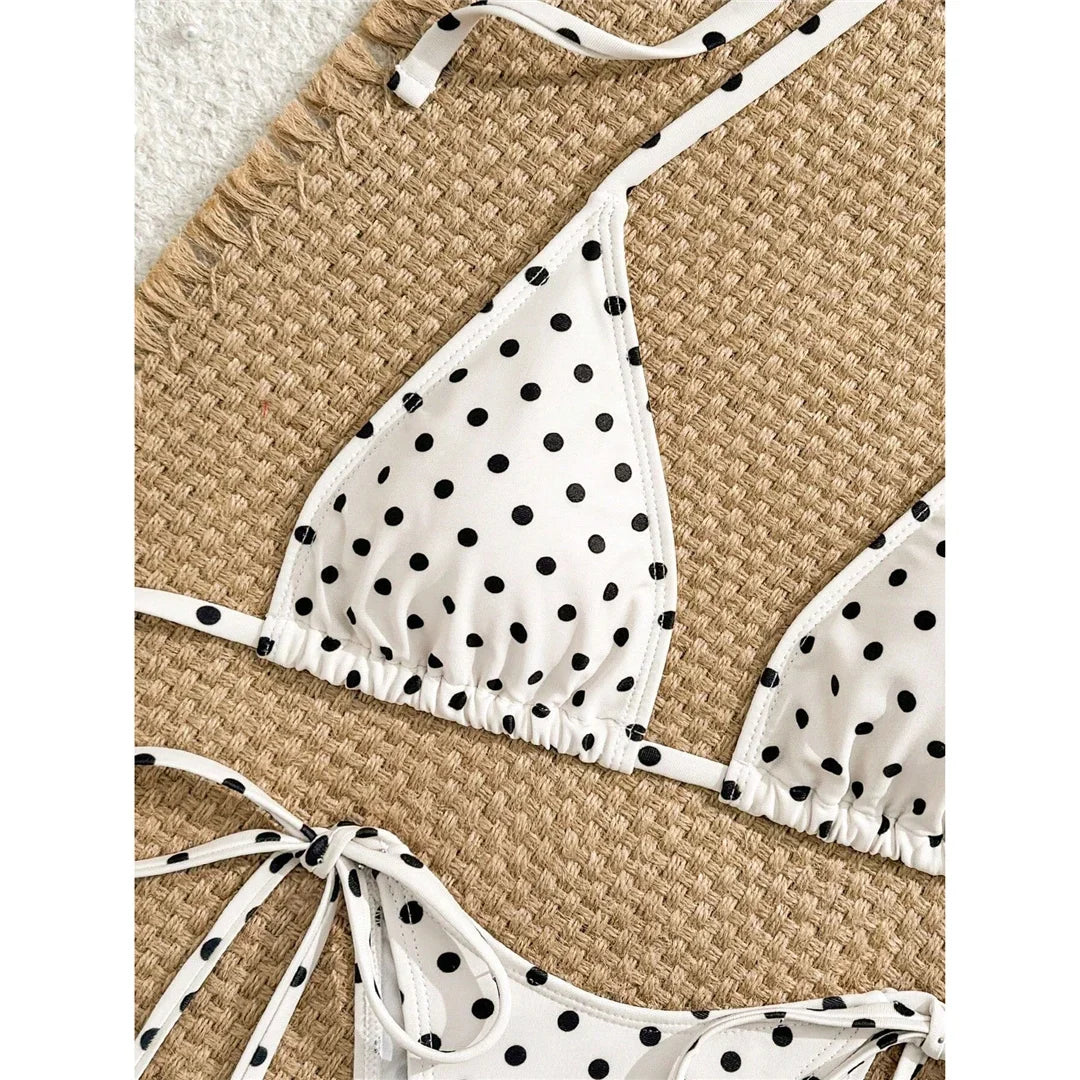 S - XL With Shorts Polka Dot Halter Bikini Female Swimsuit Women Swimwear Three-pieces Bikini Set Bather Bathing Suit Swim V8292