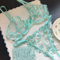 French Floral Lace Bra Set Push Up Underwire Large Bust Sheer Mesh See Through Sexy Bra Embroidery Demi Cup Lingerie Set MOYISU