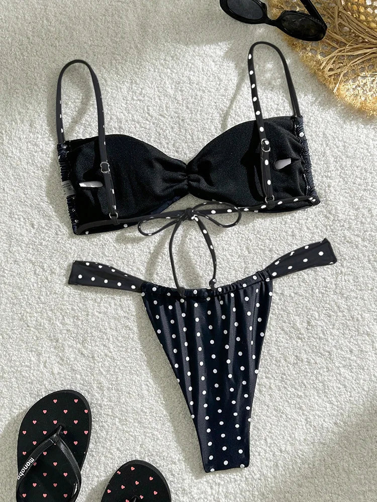 2026 Two Piece Separate Bikinis Set Women's Swimsuit Black Swimwear New Swimming Suit With Pad Push Up Bra Set Thong Bikini Suit