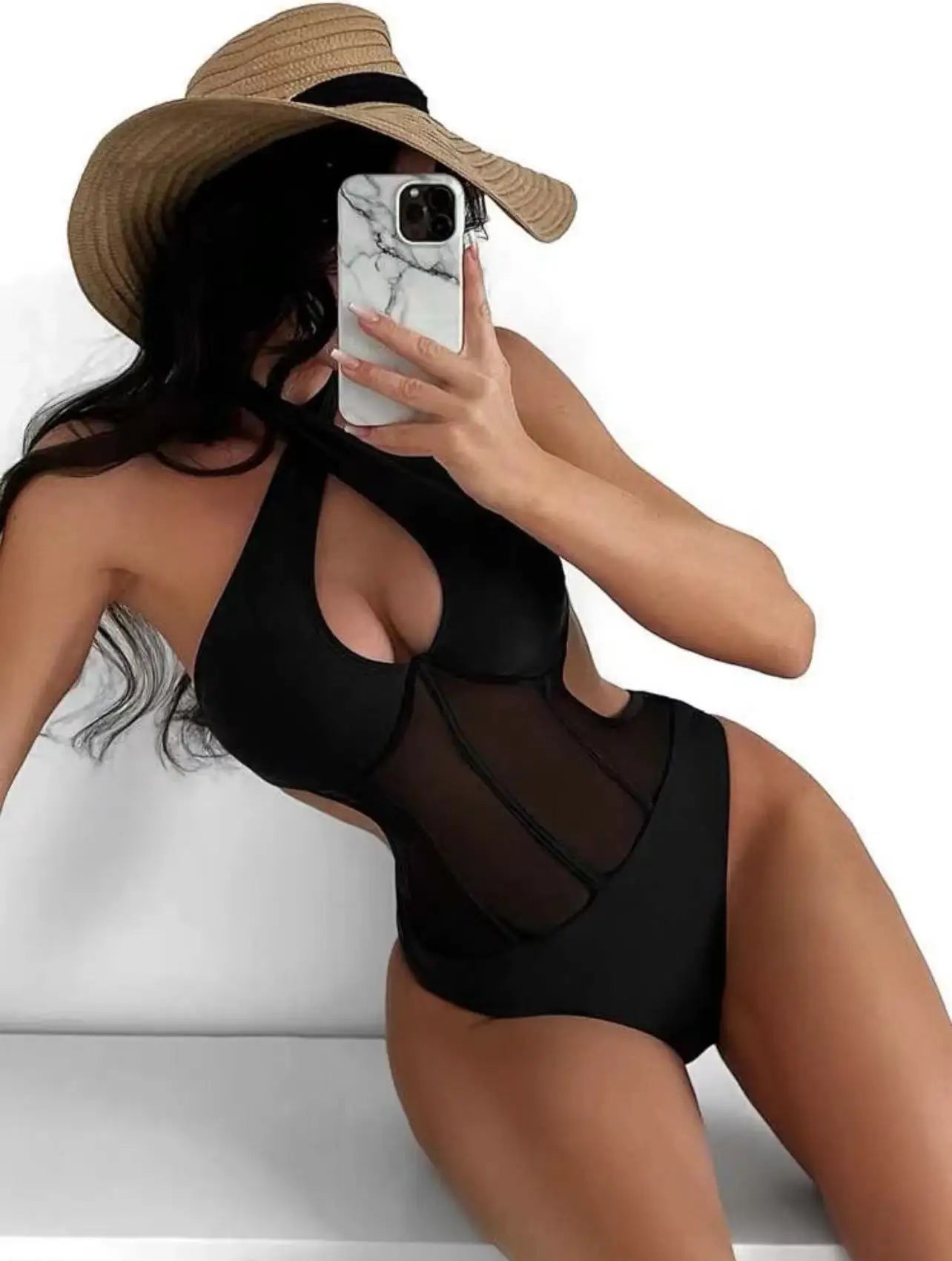 One Piece Bikini Women 2026 Grenadine Solid black Cross Bandage Hollow Out Swimwear Beach Backless Bathing Suit Monokini