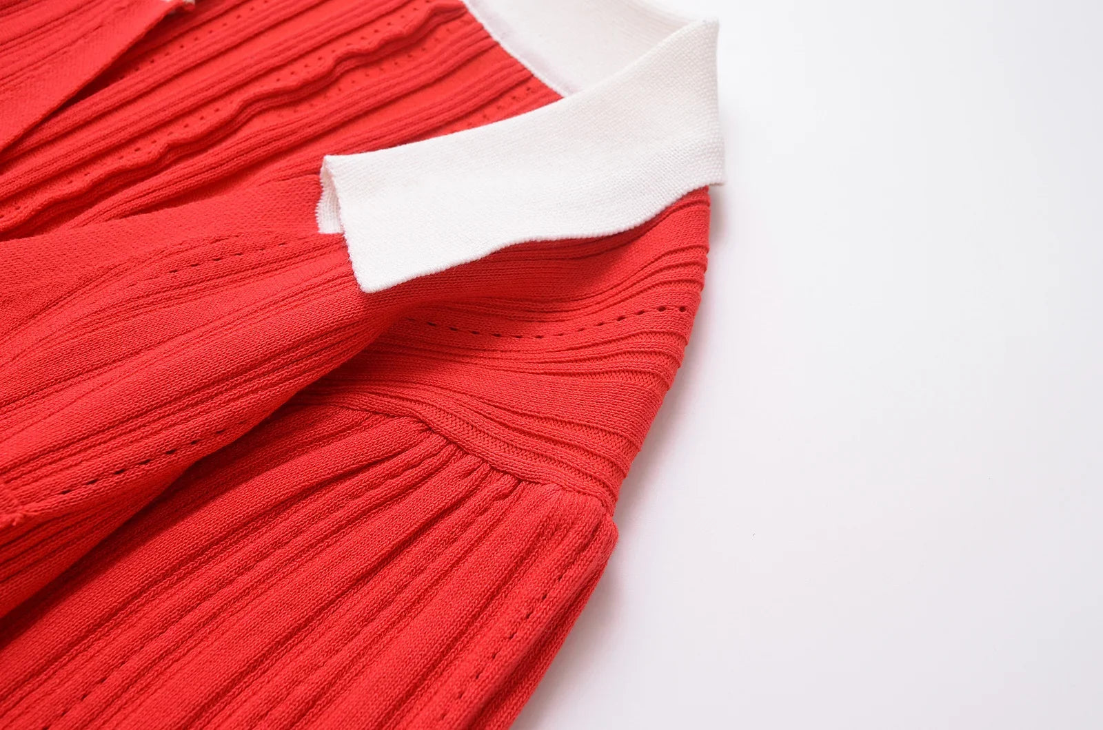 Foridol Red Knitted Polo Dress Autumn Winter Women Dress Casual Elegant Maxi A-line Hollow Out  Dress Slim Christmas Party