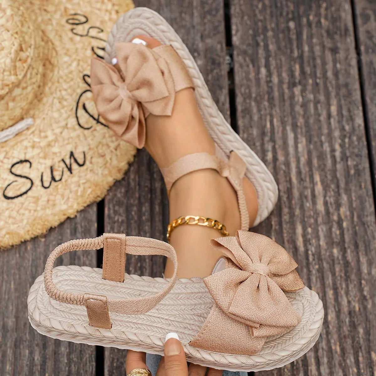 Flat Sandals Fashion Beach Slippers Outdoor Bow Tie Flat Shoes Home Women Anti-slip Trend Sandals Lightweight Sandals