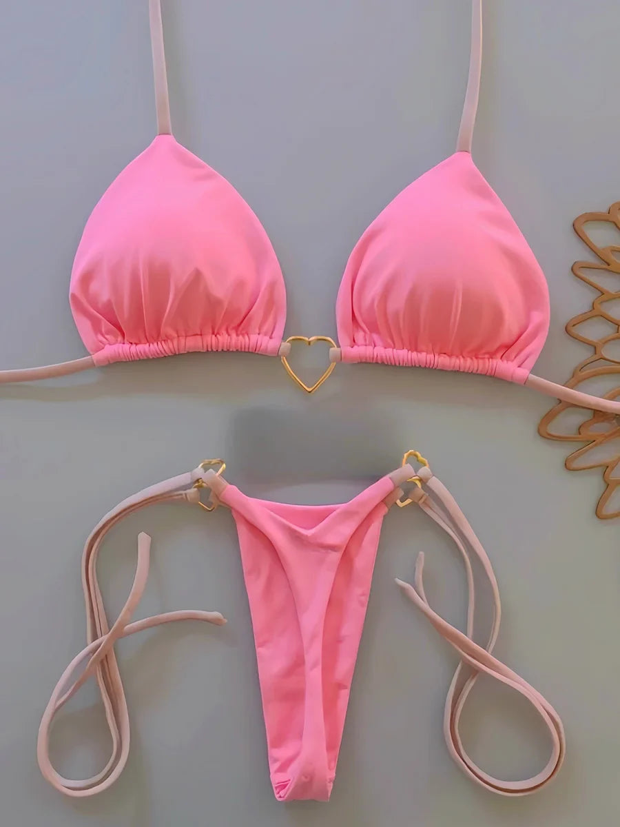 Heart-shaped Halter Micro Thong Bikini Female Swimsuit Women Swimwear Two-pieces Bikini Set Brazilian Bather Bathing Suit Swim