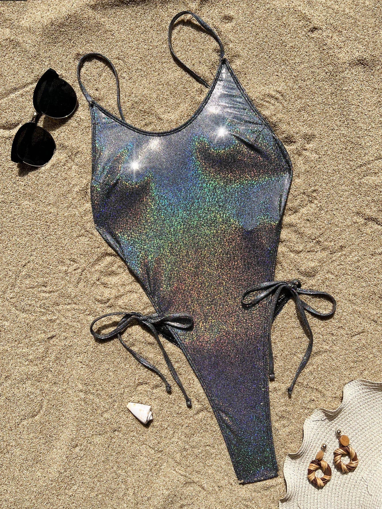 Sexy Glitter Solid Silver Black Backless Swimsuit One Piece Bikini Thong Swimwear Bodysuits Women Biquini Bathing Suits Tankini