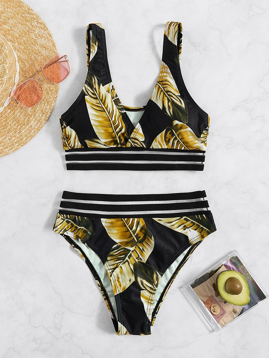 Sexy Mesh Tape Bikini 2026 Women High Waist Swimsuit Printed Swimwear Female Lady Bathing Suit Swimming Summer Beachwear