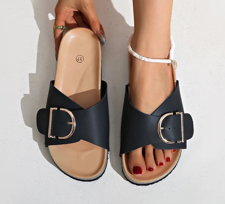 2026 New Women Indoor Street Slippers Summer Platform Shoes Simple Solid Color Buckle Slides For Female Slip-on Leisure Sandals