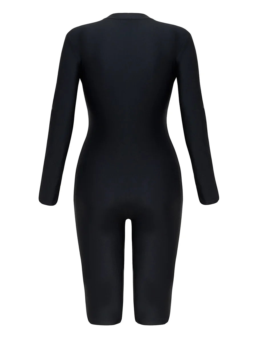2026 Zipper Slim One Piece Swimsuit Women Long Sleeve & Knee Swimwear Female Bather Bathing Swimming Swim Surf Suit Beachwear