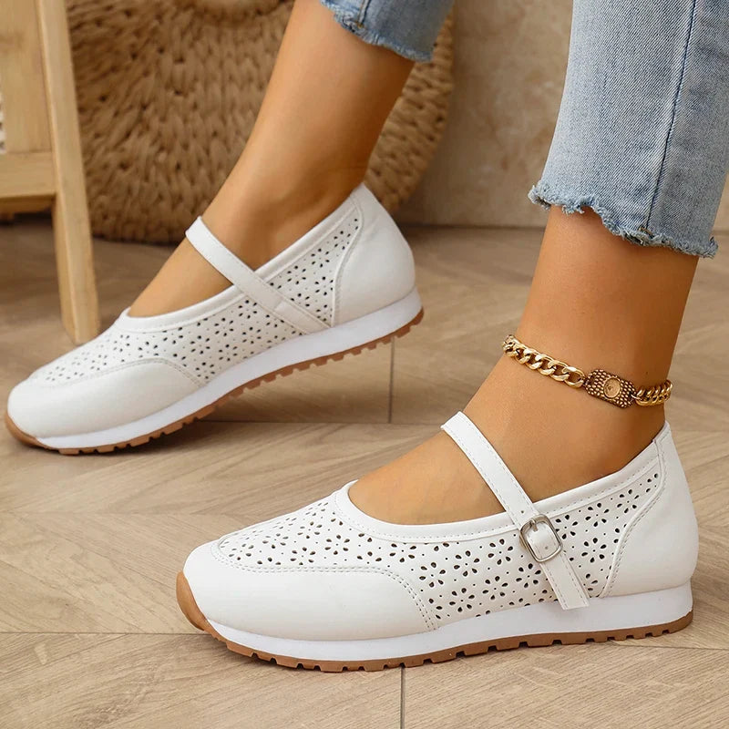 White Hollow Out Platform Sneakers Women 2025 Plus Size 36-43 Breathable Sports Shoes Woman Comfort Non Slip Walking Flats Mujer