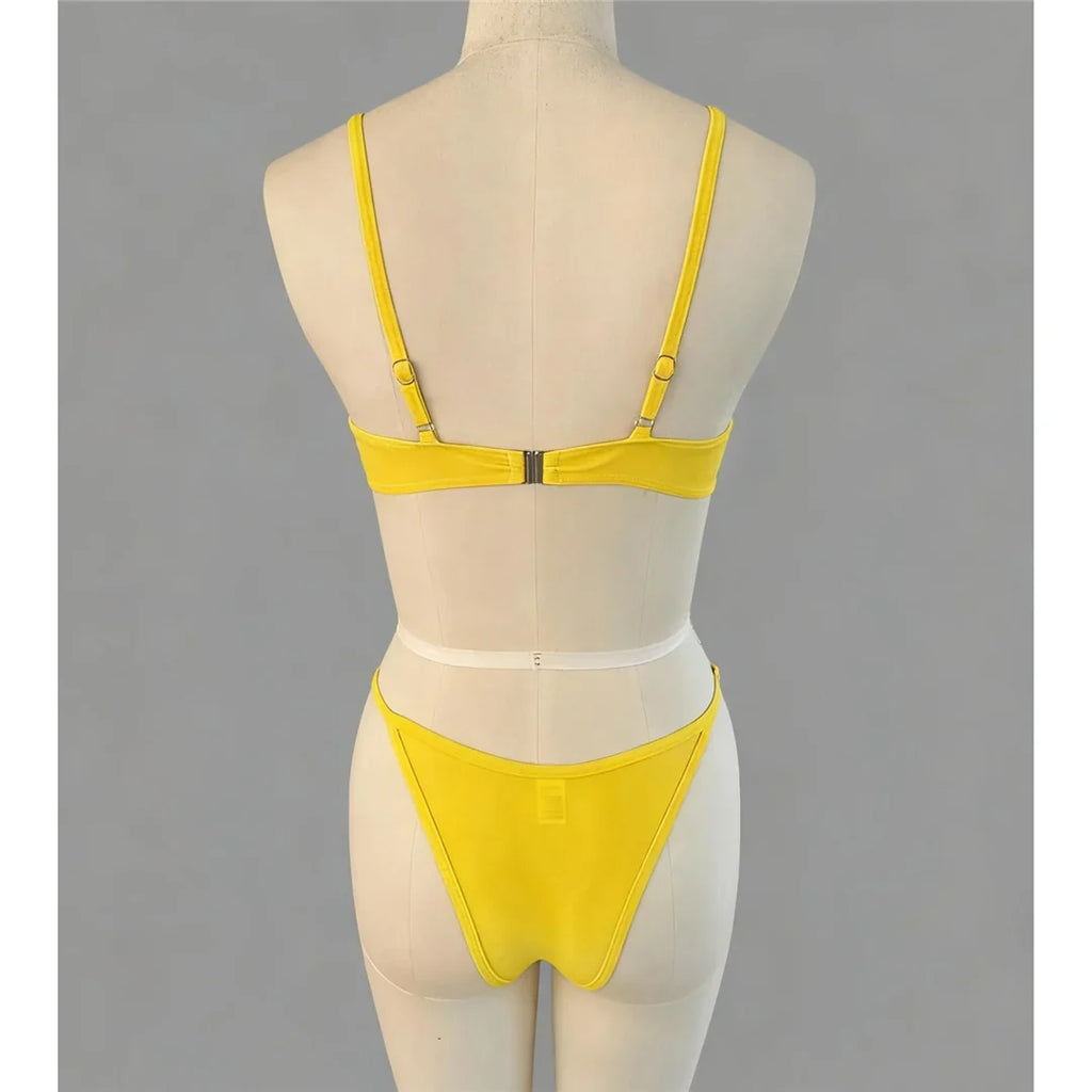 S - XXL Sheer Splicing Bikini Women Swimwear Female Swimsuit Two-Pieces Bikini Set High Leg Cut Bather Bathing Suit Swim V7518