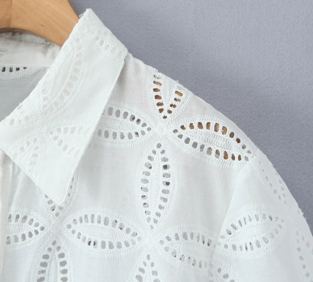 Foridol Summer Casual White Lace Dress Set for Women Hollow Out Embroidery Skirt Outfits 2 Pcs Loose Beach New Suit Skirt Set