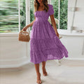 Women'S Summer Dress Fragmented Flower Flare Short Sleeve Casual Flowy Midi Dresses Elegant Temperament Party Vestidos 2024 Hot