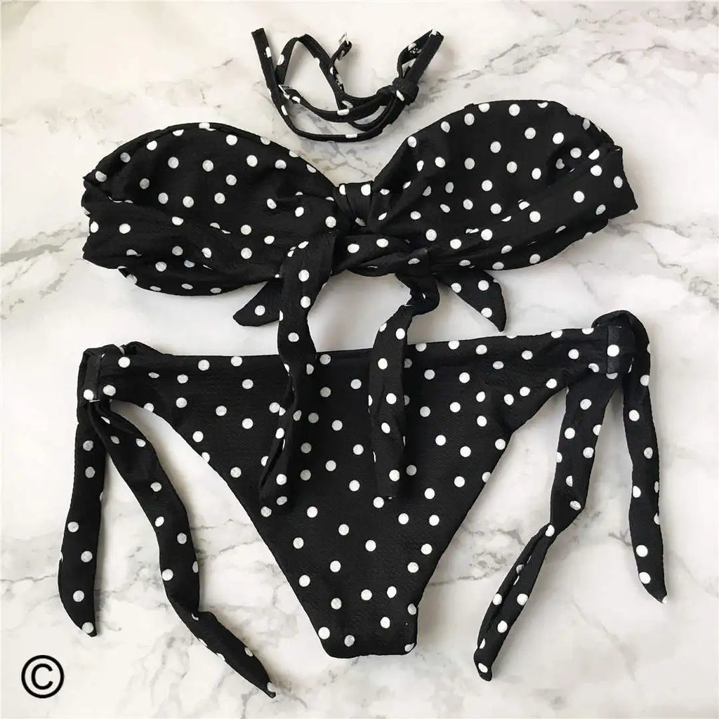 Sexy Leopard Polka Dot Knotted Brazilian Bikini Women Swimwear Female Swimsuit Two-pieces Bikini Set Bather Bathing Suit V643