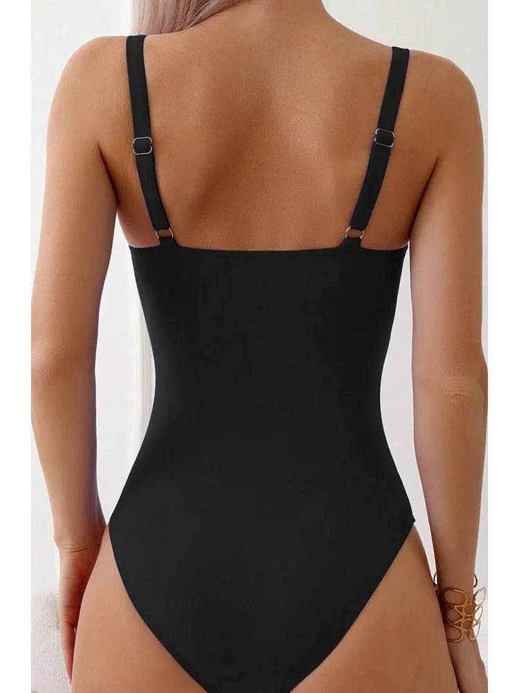 U Shaped Pleated Swimsuits Female Swimwear One Piece Swimsuit Women Monokini High Cut Bathing Suit Swim Beachwear Slim Bodysuit