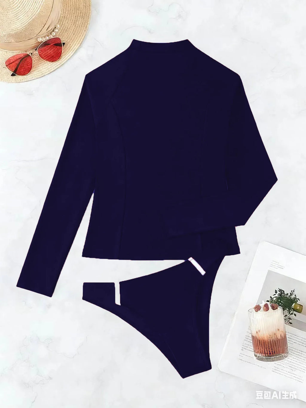 2026 Long Sleeves Slim Swimsuit Women 2 Pieces Solid Swimwear Female Rush Guard Bathing Swimming Swim Surf Suit Beachwear XXL
